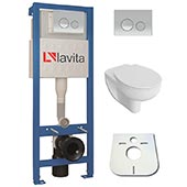 Domino Lavita Vorwandelement inkl. Drückerplatte + Basic-Pro Wand-WC ohne Spülrand + WC-Sitz mit Soft-Close